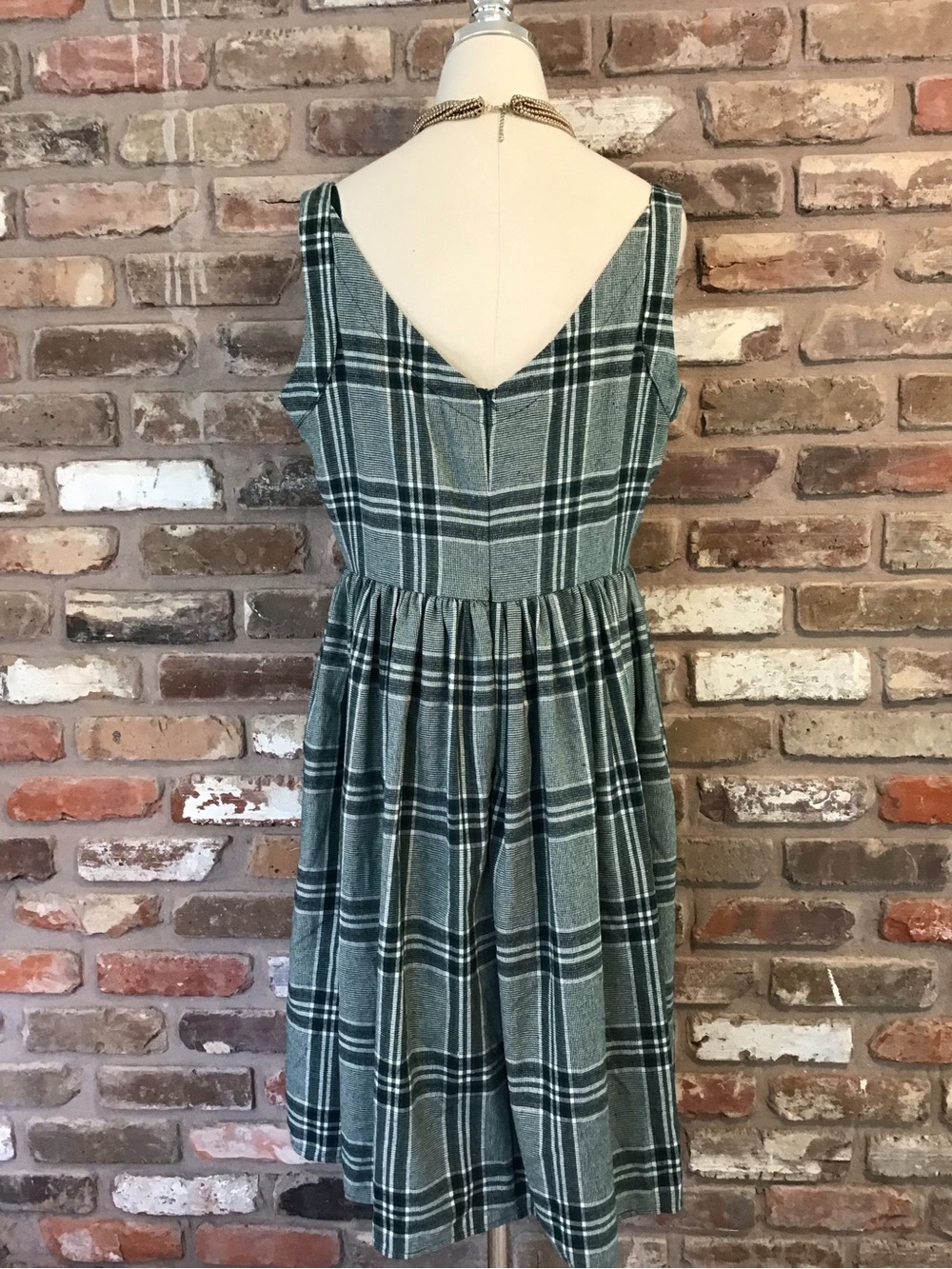 SAINT GERALDINE Women's Fit & Flare Green Navy Plaid Sleeveless Midi Dress L - Picture 4 of 7
